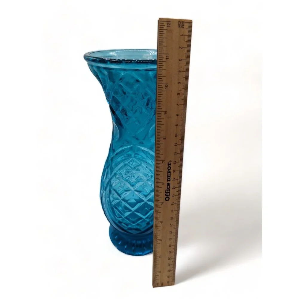 Vintage Rossini Empoli Blue Diamond Print Art Glass Vase Italy  11
